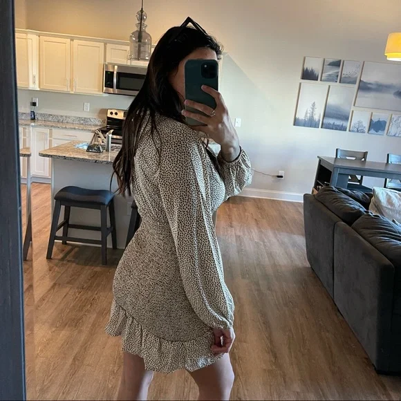 Billowy Beige Mini Dress - Picture 6 of 12